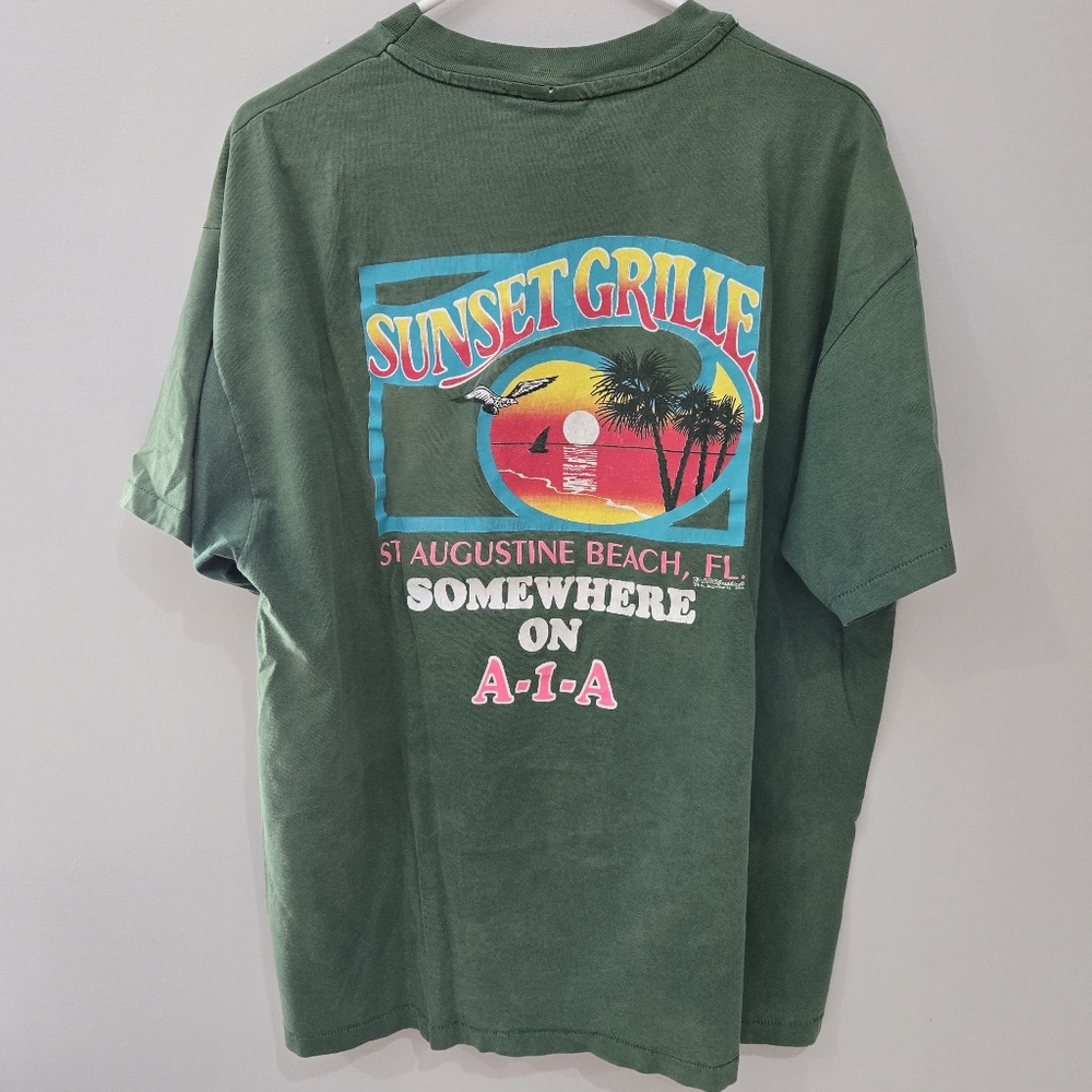 Vintage 1996 Sunset Grille Pocket Graphic Tee St. Augustine, Fl Mens Xl